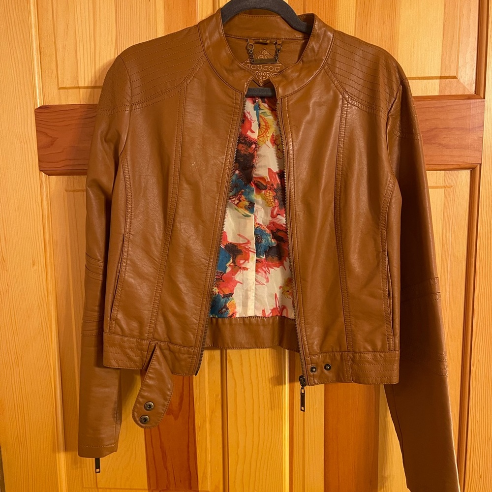 Jou Jou Women’s Faux Leather Moto Jacket